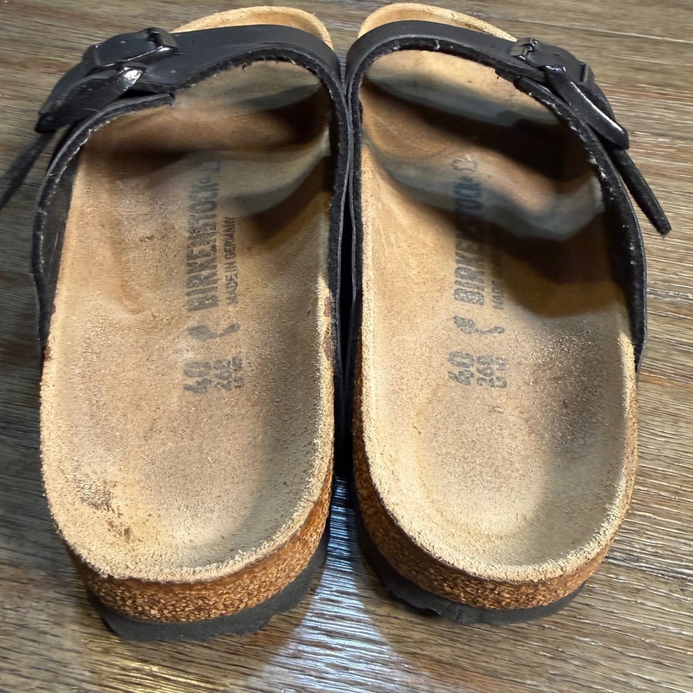 Birkenstock Arizona Black Birko-Flor Two Strap Buckle Slide Sandals Sz 40N L9 M7 - Picture 6 of 10